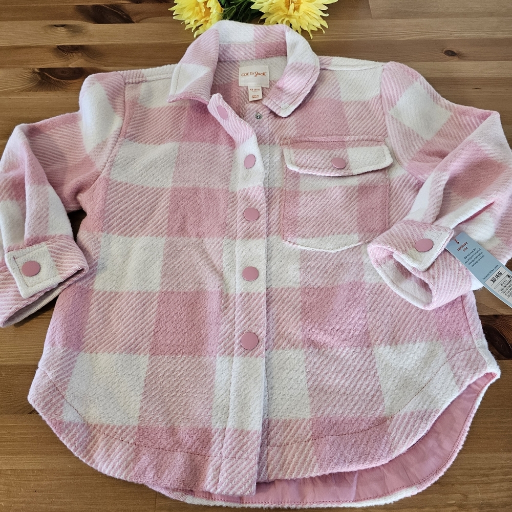 Cat & Jack - Girls' Plaid Button-Front Long Sleeve Shacket - Dusty Pink Plaid - Picture 13 of 14